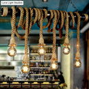 GobekUsa Rustic Natural Rope Island Light with Industrial Bare-Bulb Suspension Design
