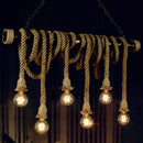 GobekUsa Rustic Natural Rope Island Light with Industrial Bare-Bulb Suspension Design