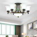 GobekUsa Rustic Opal Glass Flower Ceiling Light Fixture with Semi Flush Mount - 9/11/13 Lights for Living Room