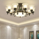GobekUsa Rustic Opal Glass Flower Ceiling Light Fixture with Semi Flush Mount - 9/11/13 Lights for Living Room