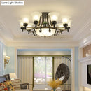 GobekUsa Rustic Opal Glass Flower Ceiling Light Fixture with Semi Flush Mount - 9/11/13 Lights for Living Room