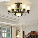 GobekUsa Rustic Opal Glass Flower Ceiling Light Fixture with Semi Flush Mount - 9/11/13 Lights for Living Room
