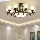 GobekUsa Rustic Opal Glass Flower Ceiling Light Fixture with Semi Flush Mount - 9/11/13 Lights for Living Room