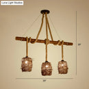 GobekUsa Rustic Rattan Woven Island Pendant – 3-Bulb Dining Room Hanging Light Fixture in Wood