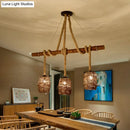 GobekUsa Rustic Rattan Woven Island Pendant – 3-Bulb Dining Room Hanging Light Fixture in Wood