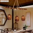 GobekUsa Rustic Rattan Woven Island Pendant – 3-Bulb Dining Room Hanging Light Fixture in Wood
