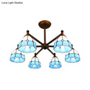 GobekUsa Rustic Style Stained Glass Domed Hanging Chandelier - 6-Light Yellow/Red/Blue Pendant Light for Dining Room