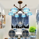 GobekUsa Rustic Style Stained Glass Domed Hanging Chandelier - 6-Light Yellow/Red/Blue Pendant Light for Dining Room