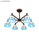 GobekUsa Rustic Style Stained Glass Domed Hanging Chandelier - 6-Light Yellow/Red/Blue Pendant Light for Dining Room