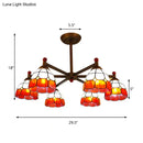 GobekUsa Rustic Style Stained Glass Domed Hanging Chandelier - 6-Light Yellow/Red/Blue Pendant Light for Dining Room