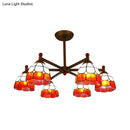 GobekUsa Rustic Style Stained Glass Domed Hanging Chandelier - 6-Light Yellow/Red/Blue Pendant Light for Dining Room