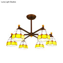 GobekUsa Rustic Style Stained Glass Domed Hanging Chandelier - 6-Light Yellow/Red/Blue Pendant Light for Dining Room
