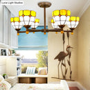 GobekUsa Rustic Style Stained Glass Domed Hanging Chandelier - 6-Light Yellow/Red/Blue Pendant Light for Dining Room