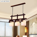 GobekUsa Rustic White Glass Island Light with 2/3 Hanging Heads and Wood Beam for Dining Room