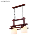 GobekUsa Rustic White Glass Island Light with 2/3 Hanging Heads and Wood Beam for Dining Room