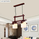 GobekUsa Rustic White Glass Island Light with 2/3 Hanging Heads and Wood Beam for Dining Room