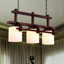 GobekUsa Rustic White Glass Island Light with 2/3 Hanging Heads and Wood Beam for Dining Room