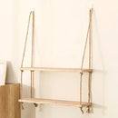 Rustic wood floating wall shelves with rope – living room set of 3 by Decorbites
