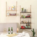 Rustic wood floating wall shelves with rope – living room set of 3 by Decorbites