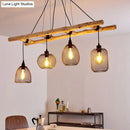 GobekUsa Rustic Wood Iron Mesh Suspension Lighting - 4-Bulb Dining Room Island Light