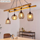 GobekUsa Rustic Wood Iron Mesh Suspension Lighting - 4-Bulb Dining Room Island Light