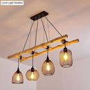 GobekUsa Rustic Wood Iron Mesh Suspension Lighting - 4-Bulb Dining Room Island Light