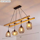GobekUsa Rustic Wood Iron Mesh Suspension Lighting - 4-Bulb Dining Room Island Light