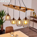 GobekUsa Rustic Wood Iron Mesh Suspension Lighting - 4-Bulb Dining Room Island Light