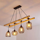 GobekUsa Rustic Wood Iron Mesh Suspension Lighting - 4-Bulb Dining Room Island Light