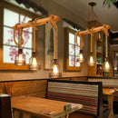 GobekUsa Rustic Wood Pendant Lamp: Linear Restaurant Hanging Island Light with Brown Roped Cage (3/5-Light)