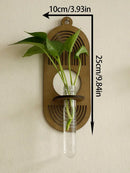 Rustic geometric wood wall vase with glass tube living room decor by Decorbites