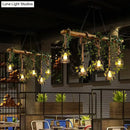 GobekUsa Rustic Wooden Brown Island Light with 5 Heads, Cage Shade, and Green Art Ivy Pendant