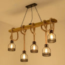 GobekUsa Rustic Wooden Linear Island Lamp with Mesh Cage - Suspension Pendant Light for Restaurants