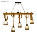 GobekUsa Rustic Wooden Linear Island Lamp with Mesh Cage - Suspension Pendant Light for Restaurants