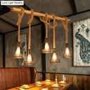 GobekUsa Rustic Wooden Linear Island Lamp with Mesh Cage - Suspension Pendant Light for Restaurants
