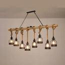 GobekUsa Rustic Wooden Linear Island Lamp with Mesh Cage - Suspension Pendant Light for Restaurants
