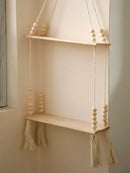 Rustic beaded wooden wall shelf bedroom hanging storage by Decorbites