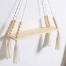 Rustic beaded wooden wall shelf bedroom hanging storage by Decorbites