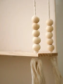 Rustic beaded wooden wall shelf bedroom hanging storage by Decorbites