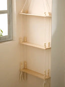 Rustic beaded wooden wall shelf bedroom hanging storage by Decorbites