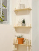 Rustic beaded wooden wall shelf bedroom hanging storage by Decorbites
