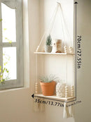 Rustic beaded wooden wall shelf bedroom hanging storage by Decorbites