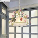 GobekUsa Scallop Chandelier Light Fixture with Opal Glass LED Drop Pendant - 3 Bulbs, White/Green - Perfect for the Living Room