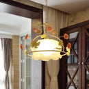 GobekUsa Scallop Chandelier Light Fixture with Opal Glass LED Drop Pendant - 3 Bulbs, White/Green - Perfect for the Living Room