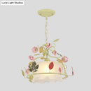 GobekUsa Scallop Chandelier Light Fixture with Opal Glass LED Drop Pendant - 3 Bulbs, White/Green - Perfect for the Living Room