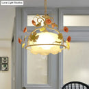 GobekUsa Scallop Chandelier Light Fixture with Opal Glass LED Drop Pendant - 3 Bulbs, White/Green - Perfect for the Living Room
