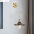GobekUsa Scalloped Smoked Glass Brass Sconce Light: Industrial 1-Light Wall Lamp for Bedroom