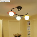 GobekUsa Semi Flush Mount Lamp with Modernist Red-Yellow-Blue Glass and Global Shade - Black Spiral Design, 3 Heads
