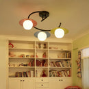 GobekUsa Semi Flush Mount Lamp with Modernist Red-Yellow-Blue Glass and Global Shade - Black Spiral Design, 3 Heads