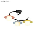 GobekUsa Semi Flush Mount Lamp with Modernist Red-Yellow-Blue Glass and Global Shade - Black Spiral Design, 3 Heads